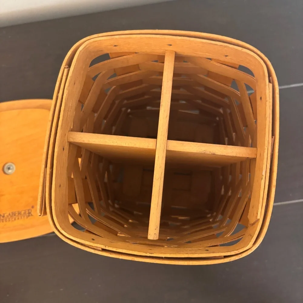 Longaberger | Spoon Basket with Wood Lid and Divider | 1999 Dresden‎ Ohio USA